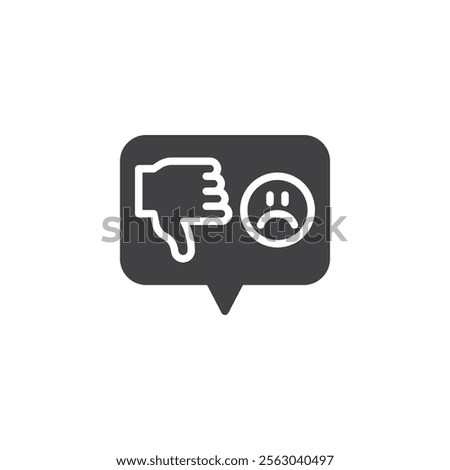 A speech bubble with a sad face and thumbs-down vector icon. filled flat sign for mobile concept and web design. Negative Review glyph icon. Symbol, logo illustration. Vector graphics