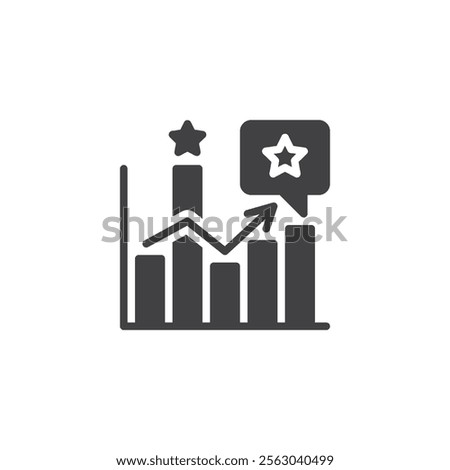 A graph with stars and a rising arrow vector icon. filled flat sign for mobile concept and web design. Feedback Analytics glyph icon. Symbol, logo illustration. Vector graphics