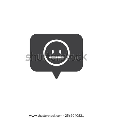 Speech bubble with straight face emoji vector icon. filled flat sign for mobile concept and web design. Neutral sight glyph icon. Balanced feedback symbol, logo illustration. Vector graphics