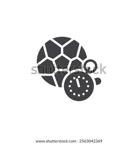 A stopwatch over a sports ball vector icon. filled flat sign for mobile concept and web design. Live Betting glyph icon. Symbol, logo illustration. Vector graphics