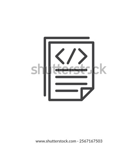 Write Code line icon. linear style sign for mobile concept and web design. Document file with programming code outline vector icon. Symbol, logo illustration. Vector graphics