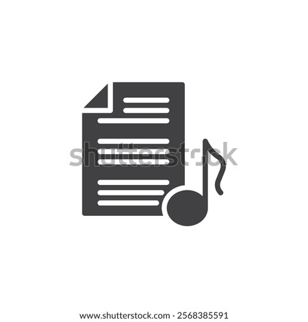 Document file and music note vector icon. filled flat sign for mobile concept and web design. Write Lyrics glyph icon. Symbol, logo illustration. Vector graphics