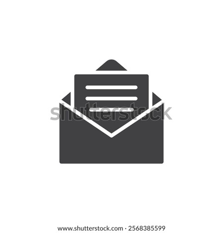 Open envelope with piece of paper vector icon. filled flat sign for mobile concept and web design. Write Letter glyph icon. Email message symbol, logo illustration. Vector graphics