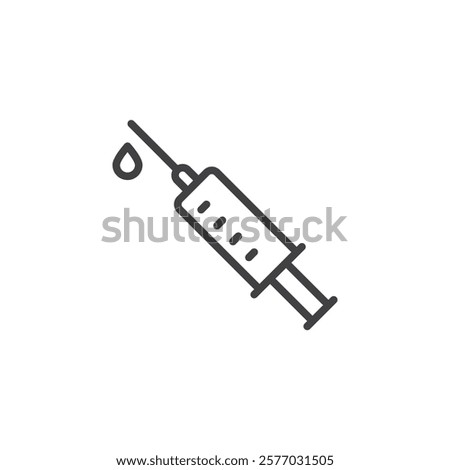 Flu Shot line icon. linear style sign for mobile concept and web design. A syringe with a droplet outline vector icon. Vaccine injection symbol, logo illustration. Vector graphics