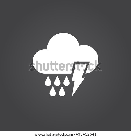 lightning and rain icon vector, filled flat sign, solid pictogram isolated on white. Symbol, logo illustration