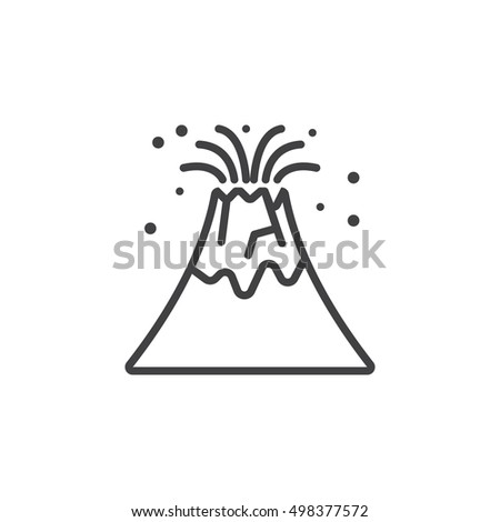 Volcano eruption line icon, outline vector sign, linear pictogram isolated on white. logo illustration