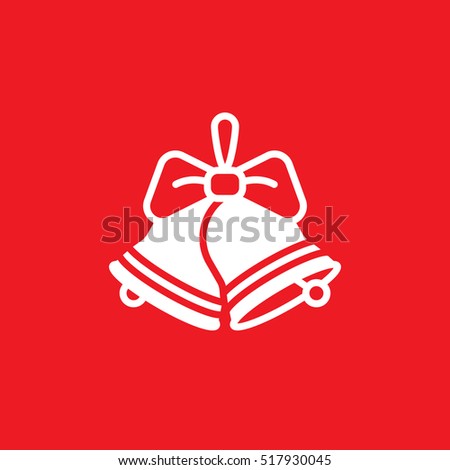 Christmas Jingle Bells with Bow icon vector, filled flat sign, solid pictogram isolated on red, logo illustration