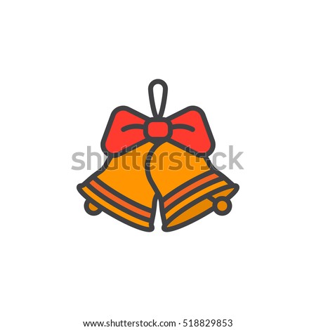 Christmas Jingle Bells with Bow line icon, filled outline vector sign, linear colorful pictogram isolated on white. logo illustration