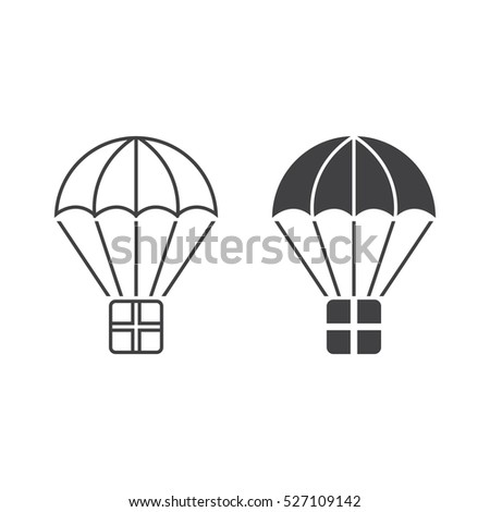 delivery service symbol. package with parachute line icon, outline and filled vector sign, linear and full pictogram isolated on white, logo illustration