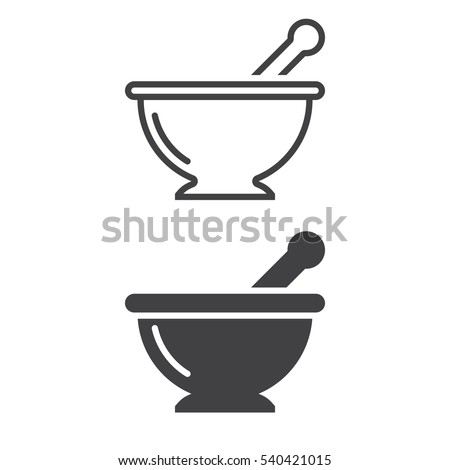 Mortar and pestle line icon, Kitchen pounder outline and filled vector sign, linear and full pictogram isolated on white. Symbol, logo illustration Foto stock © 