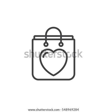 Shopping bag with heart line icon, outline vector sign, linear pictogram isolated on white. Symbol, logo illustration