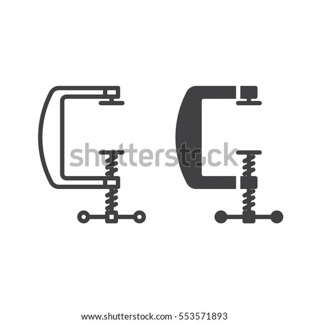 C clamp line icon, outline and filled vector sign, linear and full pictogram isolated on white. Compress symbol, logo illustration