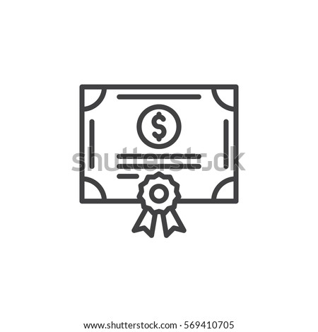 Stock share certificate line icon, outline vector sign, linear pictogram isolated on white. Bonds, securities symbol, logo illustration