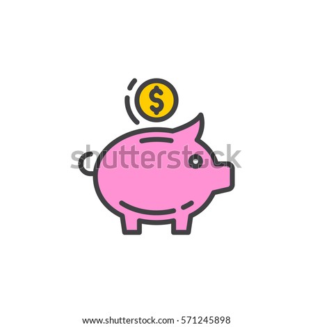 Piggy bank line icon, filled outline vector sign, linear colorful pictogram isolated on white. Savings symbol, logo illustration