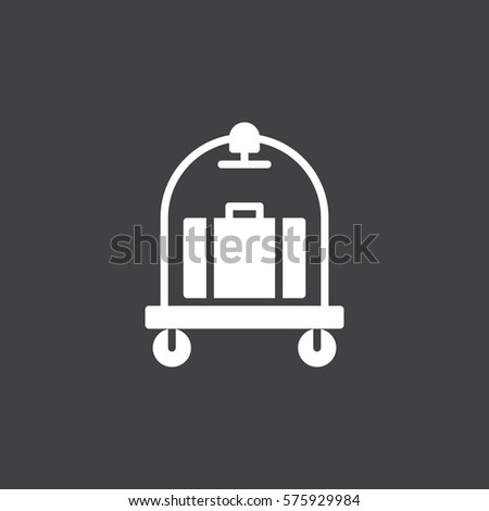 Baggage, luggage trolley icon vector, filled flat sign, solid white pictogram isolated on gray. Hotel cart symbol, logo illustration