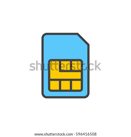 Sim card line icon, filled outline vector sign, linear colorful pictogram isolated on white. Symbol, logo illustration. Editable stroke. Pixel perfect