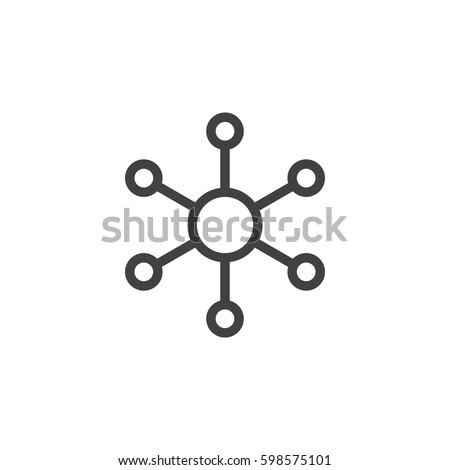 Hub and spoke line icon, outline vector sign, linear style pictogram isolated on white. Central database symbol, logo illustration. Pixel perfect