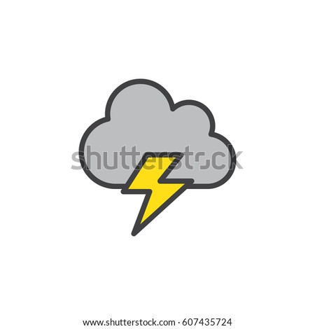 Cloud, lightning line icon, filled outline vector sign, linear colorful pictogram isolated on white. Symbol, logo illustration. Editable stroke. Pixel perfect