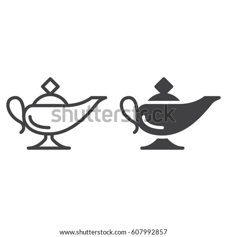 Magic oil lamp line and solid icon, outline and filled vector sign, linear and full pictogram isolated on white. Symbol, logo illustration