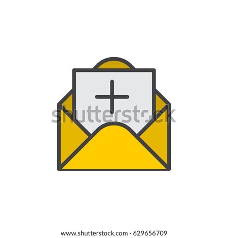 Message with plus filled outline icon, line vector sign, linear colorful pictogram. Symbol, logo illustration. Pixel perfect