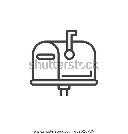 Mailbox closed, flag up outline icon, line vector sign, linear style pictogram isolated on white. Symbol, logo illustration. Editable stroke. Pixel perfect