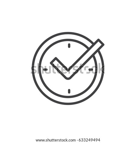 Check mark on clock, real time protection outline icon, line vector sign, linear style pictogram isolated on white. Symbol, logo illustration. Editable stroke. Pixel perfect