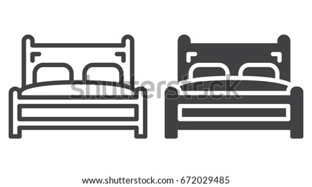 Double bed icon, line and solid version, outline and filled vector sign, linear and full pictogram isolated on white. Symbol, logo illustration