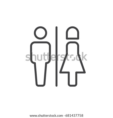 Male and female toilet line icon, outline vector sign, linear style pictogram isolated on white. WC symbol, logo illustration. Editable stroke. Pixel perfect vector graphics