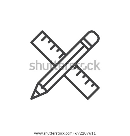 Pencil and ruler crossed line icon, outline vector sign, linear style pictogram isolated on white. Drawing tools symbol, logo illustration. Editable stroke. Pixel perfect vector graphics