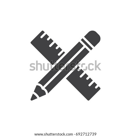 Pencil and ruler crossed icon vector, filled flat sign, solid pictogram isolated on white. Drawing tools symbol, logo illustration. Pixel perfect vector graphics