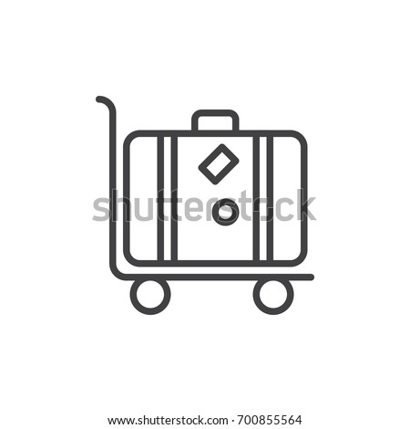 Luggage trolley with suitcase line icon, outline vector sign, linear style pictogram isolated on white. Baggage transportation symbol, logo illustration. Editable stroke. Pixel perfect vector graphics