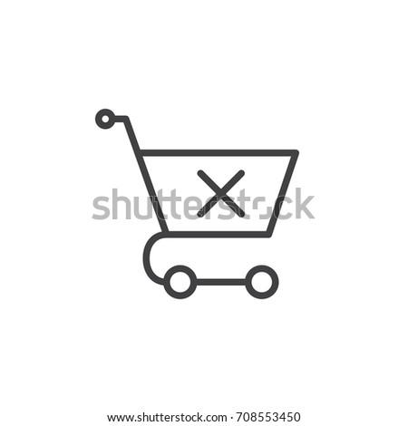 Shopping cart with x mark line icon, outline vector sign, linear style pictogram isolated on white. Clear shopping cart symbol, logo illustration. Editable stroke. Pixel perfect vector graphics