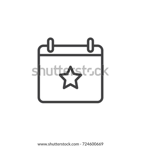 Calendar with star line icon, outline vector sign, linear style pictogram isolated on white. Event symbol, logo illustration. Editable stroke