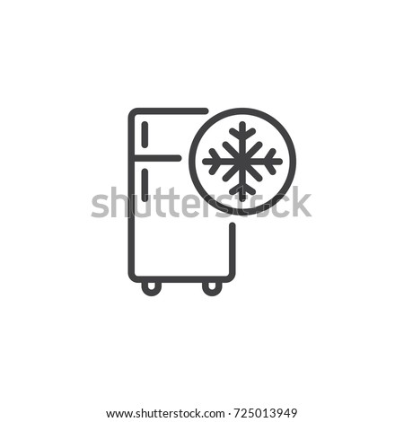 Freezer cold line icon, outline vector sign, linear style pictogram isolated on white. Refrigerator and snowflake symbol, logo illustration. Editable stroke