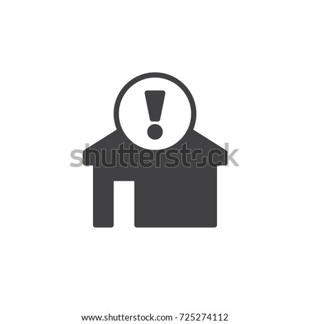 Home alert icon vector, filled flat sign, solid pictogram isolated on white. House with exclamation mark symbol, logo illustration.