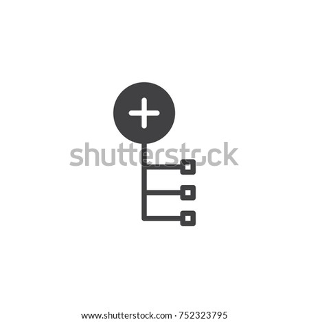 Add node icon vector, filled flat sign, solid pictogram isolated on white. Junction with plus symbol, logo illustration.