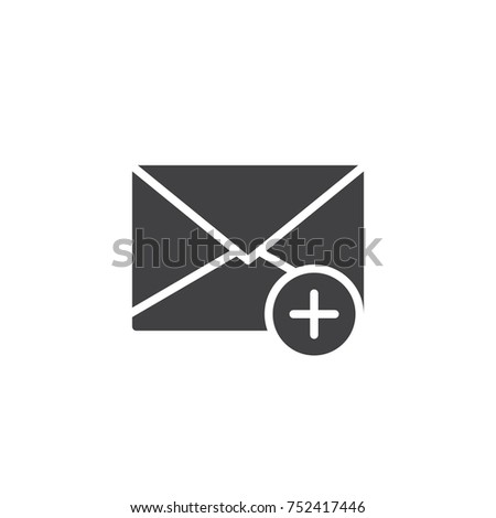 Add message icon vector, filled flat sign, solid pictogram isolated on white. Envelope with plus symbol, logo illustration.