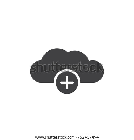 Add to cloud icon vector, filled flat sign, solid pictogram isolated on white. Transfer cloud with plus symbol, logo illustration.