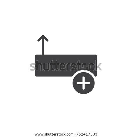 Insert column above icon vector, filled flat sign, solid pictogram isolated on white. Symbol, logo illustration.