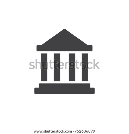 Bank building icon vector, filled flat sign, solid pictogram isolated on white. Courthouse symbol, logo illustration.
