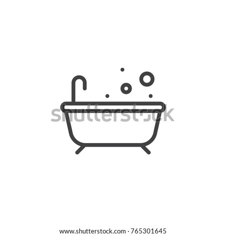 Bathtub line icon, outline vector sign, linear style pictogram isolated on white. Bath with bubble symbol, logo illustration. Editable stroke