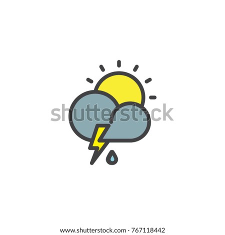 Cloud thunderstorm lightning rain filled outline icon, line vector sign, linear colorful pictogram isolated on white. Partly weather symbol, logo illustration. Pixel perfect vector graphics