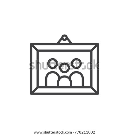 Family picture in photo frame line icon, outline vector sign, linear style pictogram isolated on white. Symbol, logo illustration. Editable stroke
