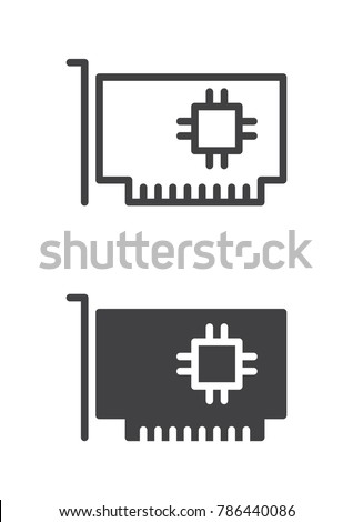 Computer parts, hardware icon, line and solid version, outline and filled vector sign, linear and full pictogram isolated on white. Expansion card symbol, logo illustration. Vector graphics