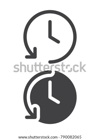History simple icon, line and solid version, outline and filled vector sign, linear and full pictogram isolated on white. Clock with arrow symbol, logo illustration, pixel perfect vector graphics