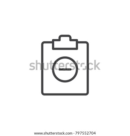 Clipboard minus line icon, outline vector sign, linear style pictogram isolated on white. Minus file symbol, logo illustration. Editable stroke