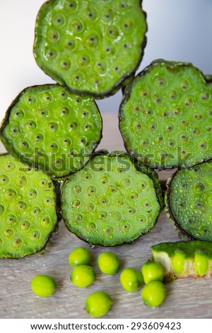 Green seed pods of Traditional Chinese medicine young lotus seed