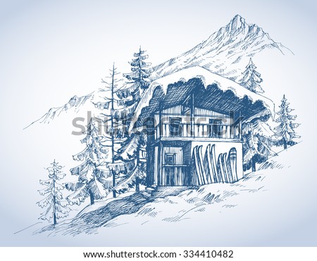 Ski Hut In Mountains Resort Stock Vector Illustration 334410482 ...