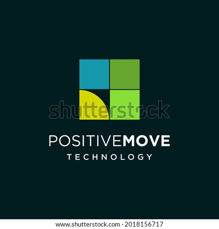 Clean logo about positive movement in negative area designed from 4 geometric squares.
EPS10, Vector.