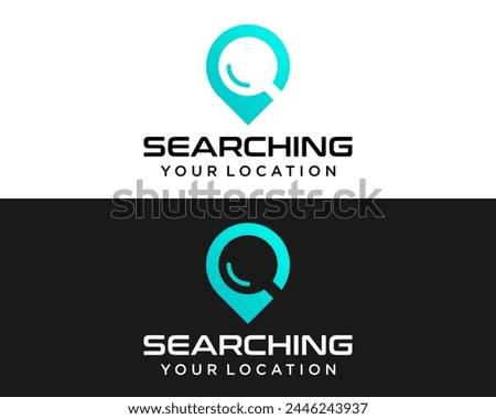 Transportation technology company logo design about magnifying glass and location, gps, tracking.